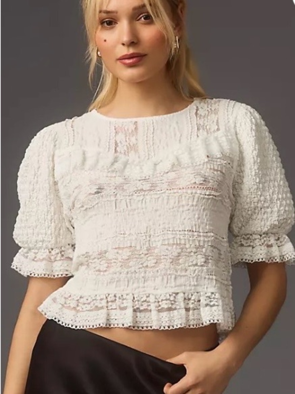 Anthropologie Puff Sleeve Lace Blouse XS Coquette Victorian Career Feminine - Picture 3 of 15